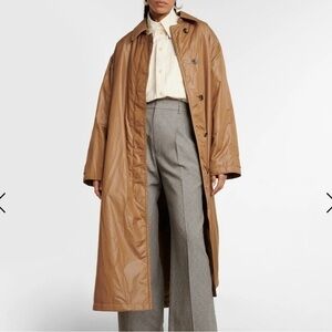 MOG Beige Brown Highrise Pinstripe Wide-Leg Cuffed Wool Blend Trousers